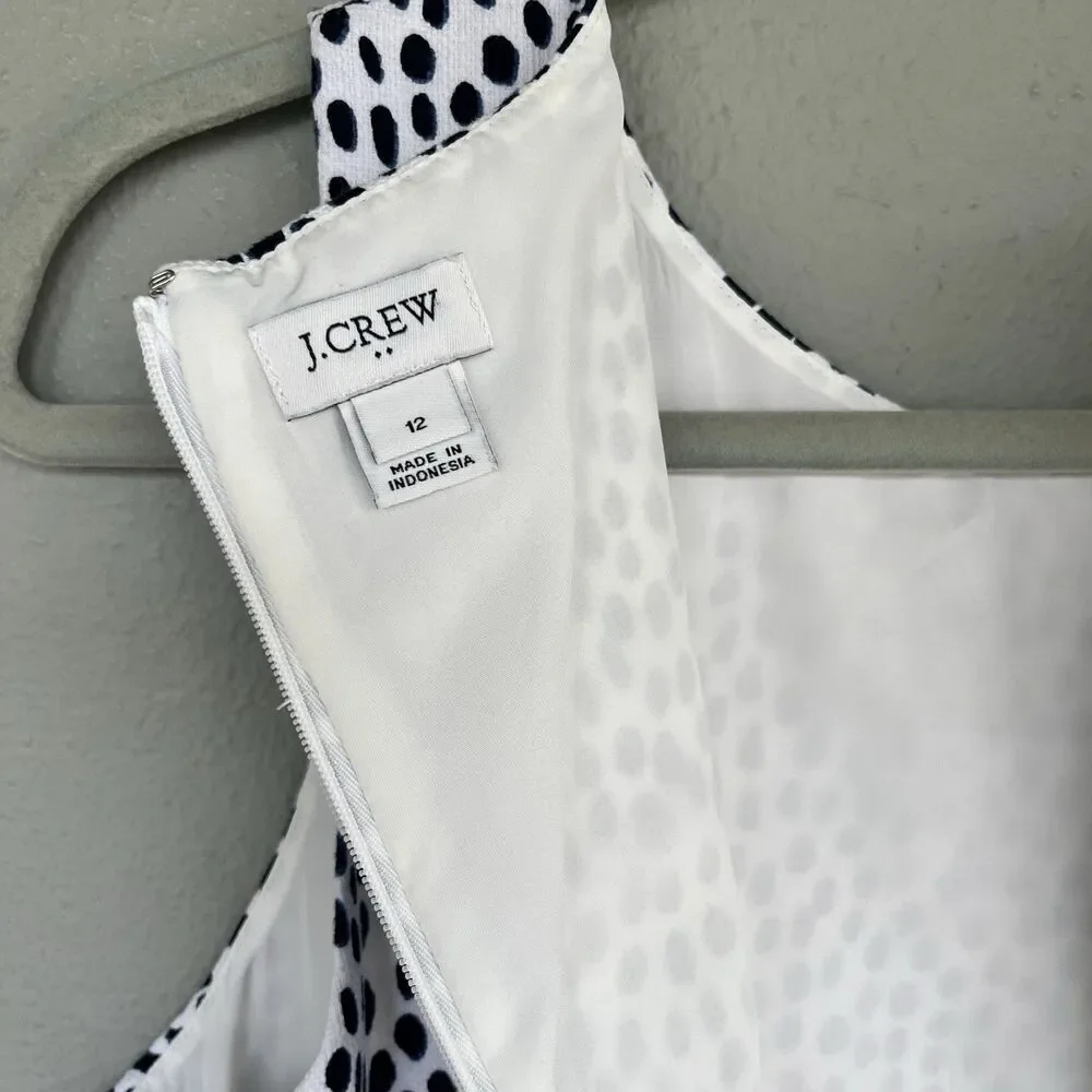J.Crew Sheath Dress Womens 12 Navy White Polka Dot Sleeveless Career Cocktail